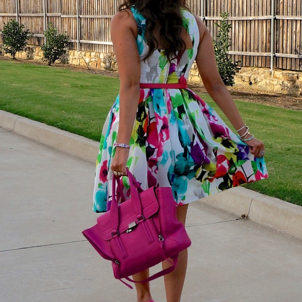 Eliza J neon floral print fit and flare dress